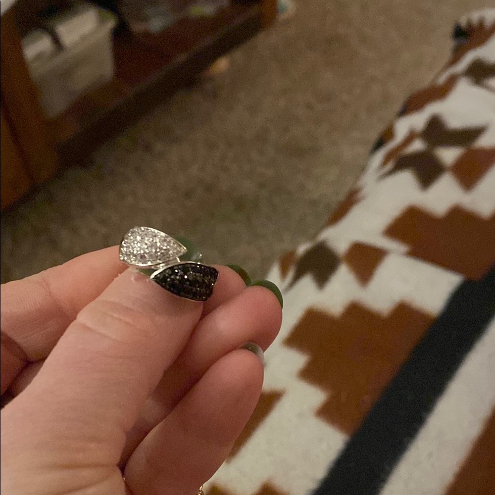 Silver and Black Rhinestone Ring